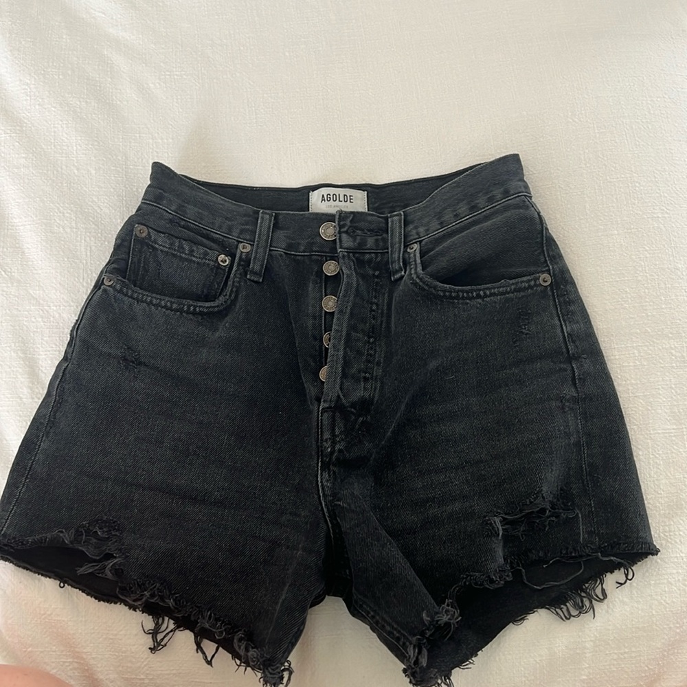 Agolde Riley Black Denim Relaxed Long Shorts, size 24 (fits 25)